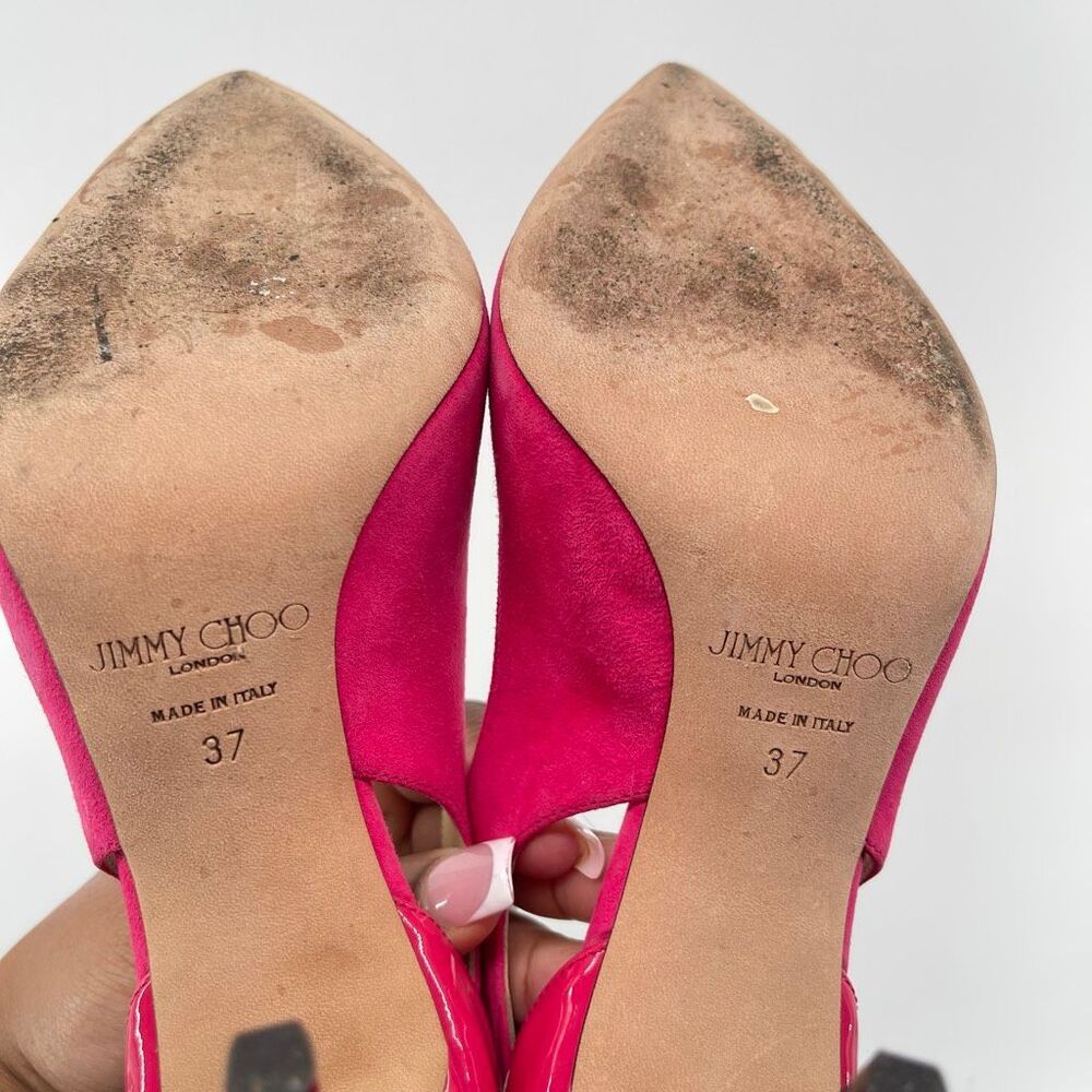 Jimmy Choo Saga 100 Pink Suede Patent Pointed Toe Pumps EU 37 US 7 - Picture 7 of 16